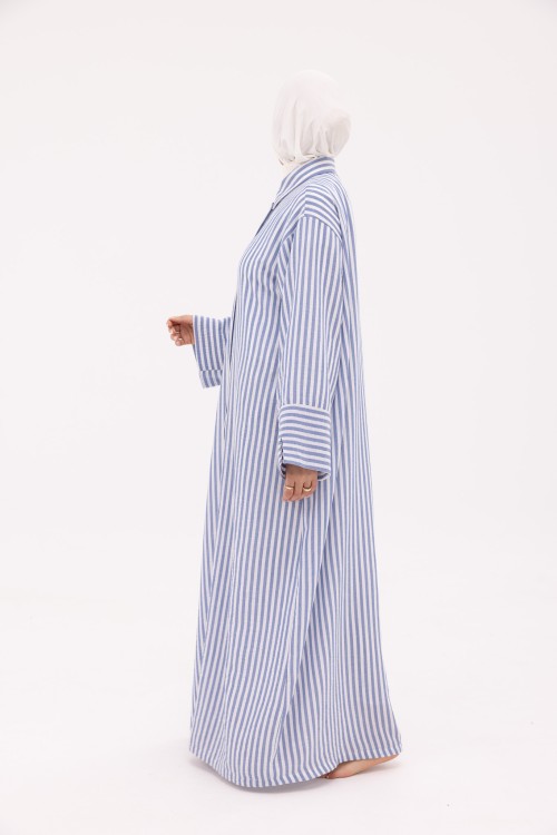 Robe Chemise Larissa en Lin rayé bleu
