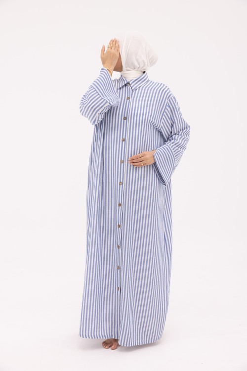 Robe Chemise Larissa en Lin rayé bleu