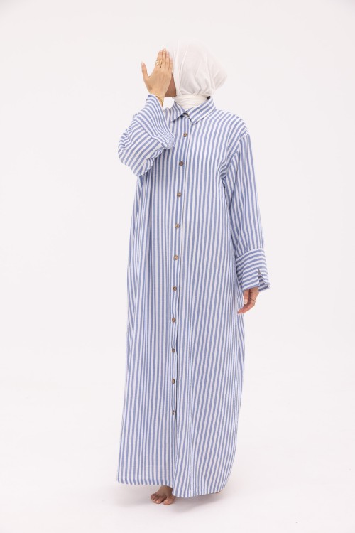 Robe Chemise Larissa en Lin rayé bleu
