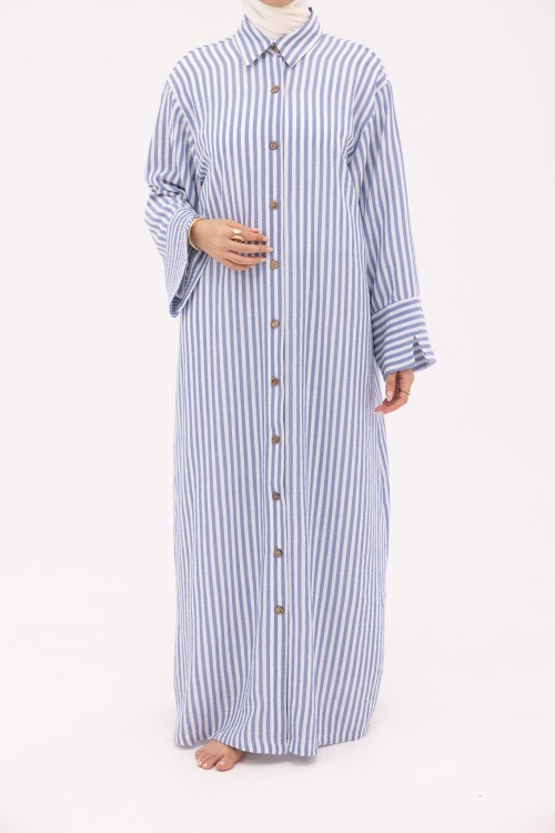 Robe Chemise Larissa en Lin rayé bleu