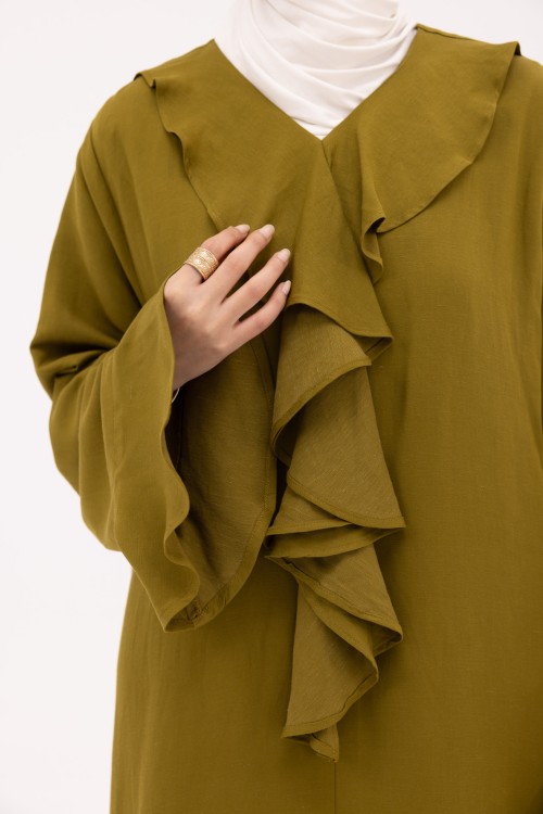 Robe Amandine en Lin olive