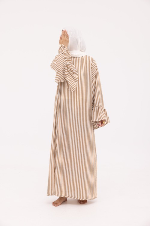 Robe Sayda en Lin rayé noisette