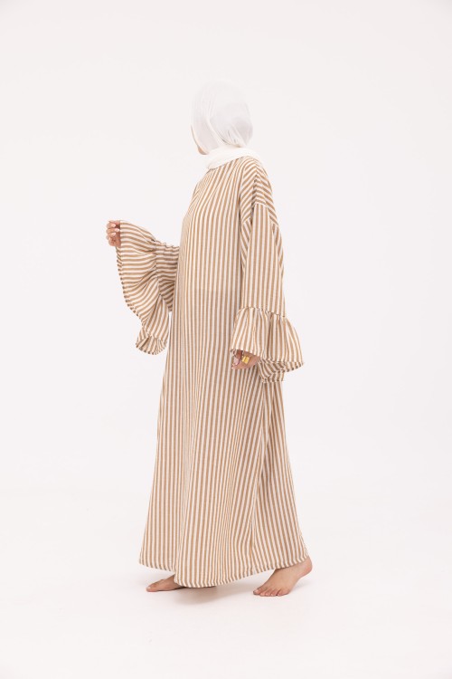 Robe Sayda en Lin rayé noisette