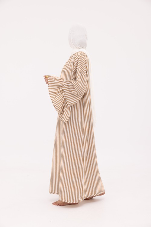 Robe Sayda en Lin rayé noisette