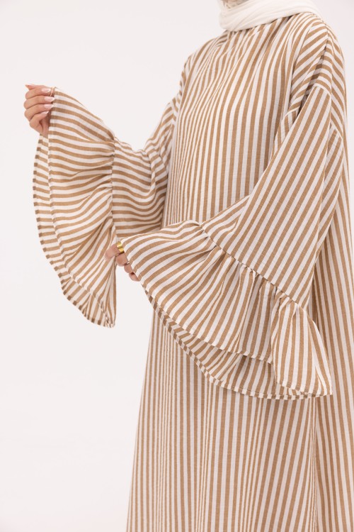 Robe Sayda en Lin rayé noisette