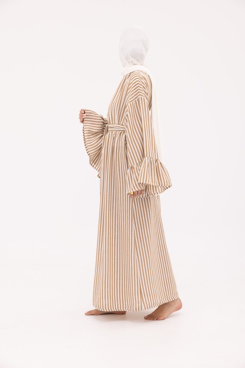 Robe Sayda en Lin rayé noisette
