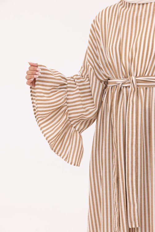 Robe Sayda en Lin rayé noisette