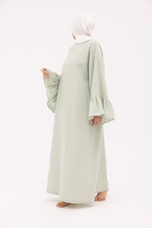 Robe Sayda en Lin rayé vert