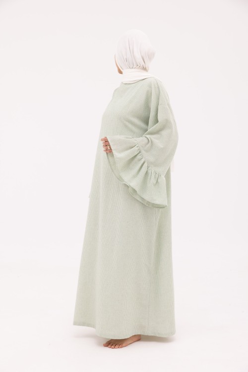 Robe Sayda en Lin rayé vert