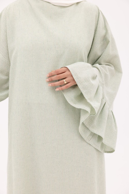 Robe Sayda en Lin rayé vert