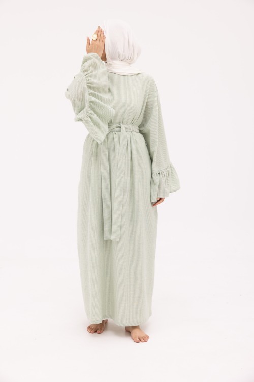 Robe Sayda en Lin rayé vert