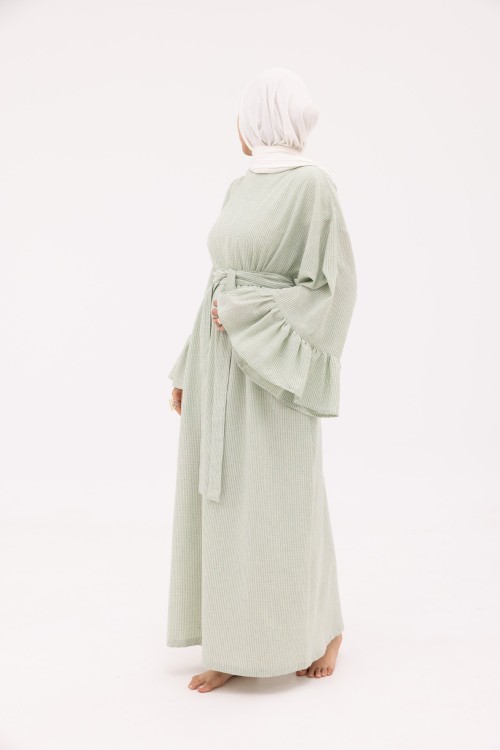 Robe Sayda en Lin rayé vert