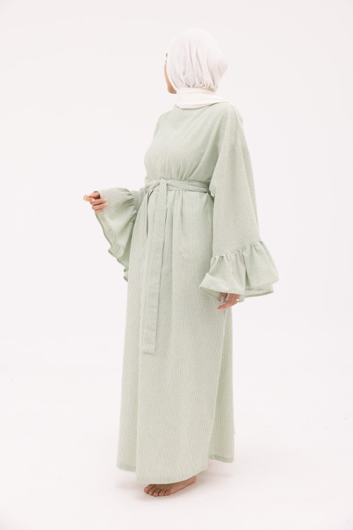 Robe Sayda en Lin rayé vert