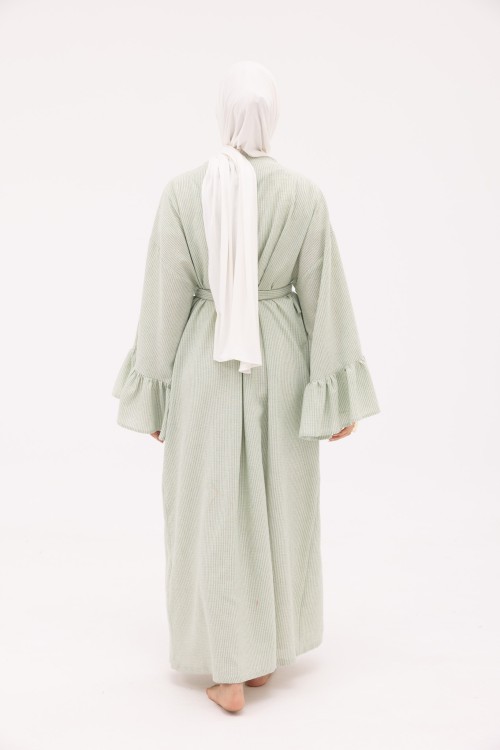 Robe Sayda en Lin rayé vert