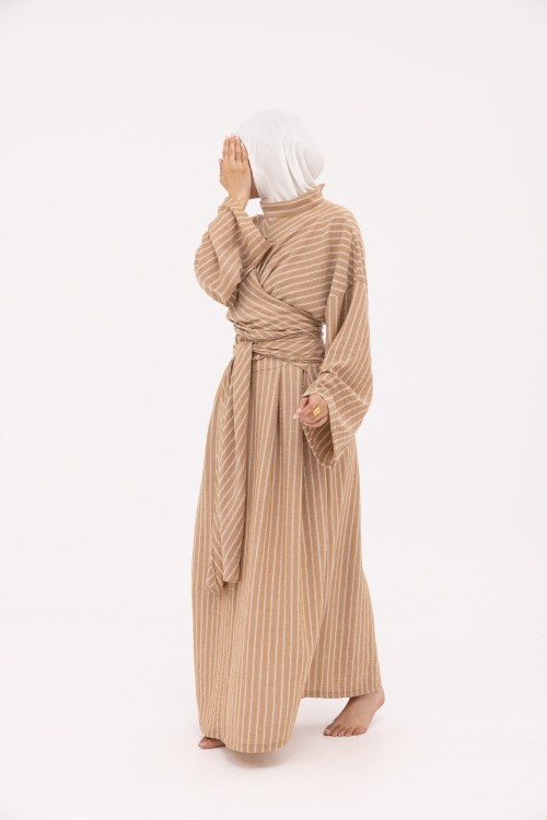Robe Kamy en Lin noisette rayé