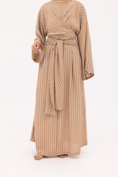 Robe Kamy en Lin noisette rayé