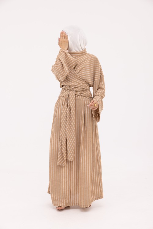 Robe Kamy en Lin noisette rayé