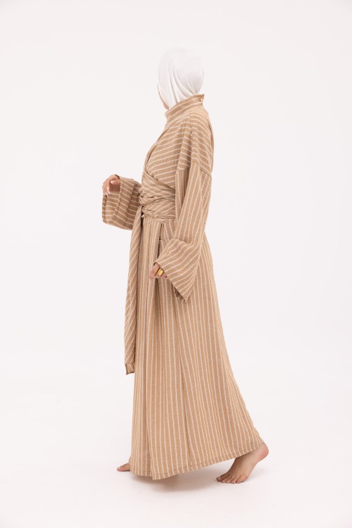 Robe Kamy en Lin noisette rayé