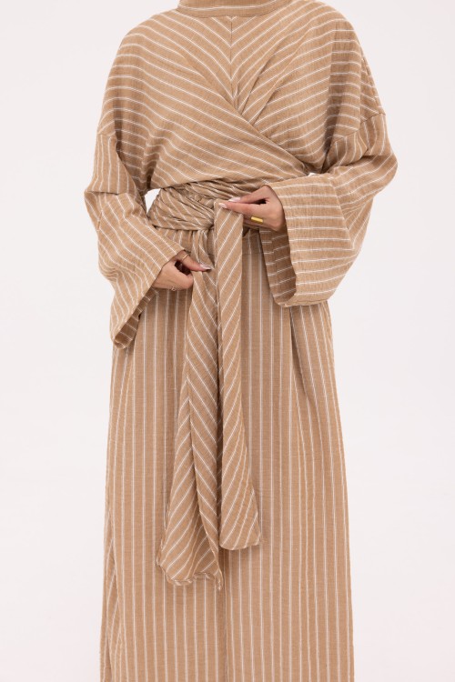 Robe Kamy en Lin noisette rayé