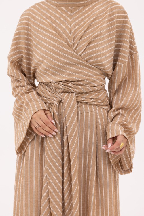 Robe Kamy en Lin noisette rayé