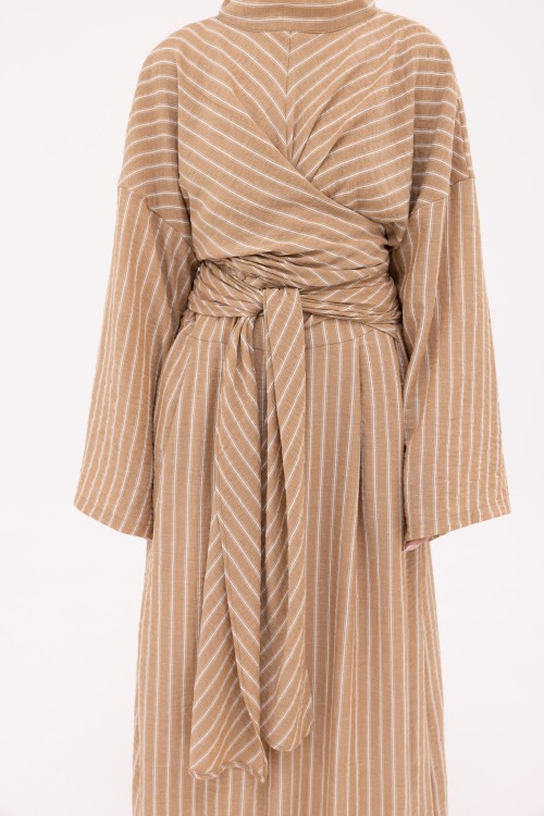 Robe Kamy en Lin noisette rayé