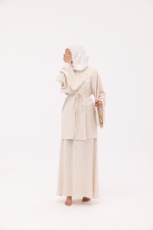 Ensemble Joanna en Lin rayé beige