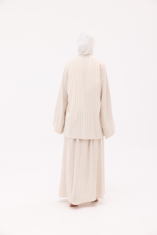 Ensemble Joanna en Lin rayé beige