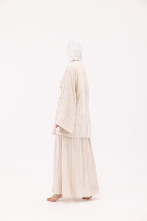 Ensemble Joanna en Lin rayé beige