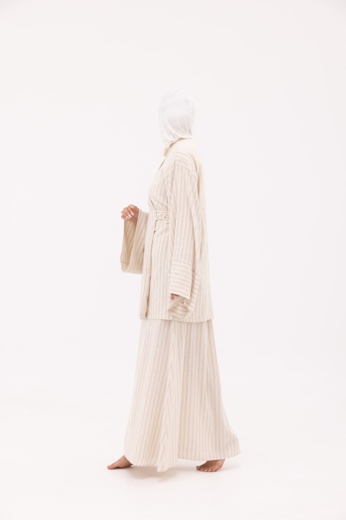 Ensemble Joanna en Lin rayé beige