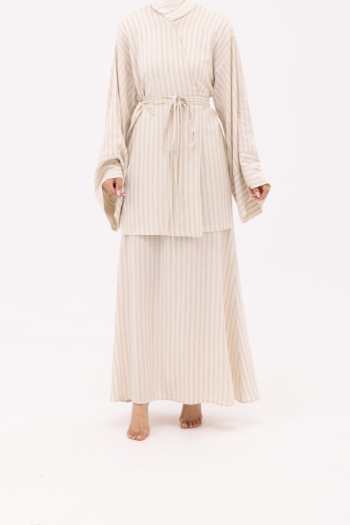 Ensemble Joanna en Lin rayé beige