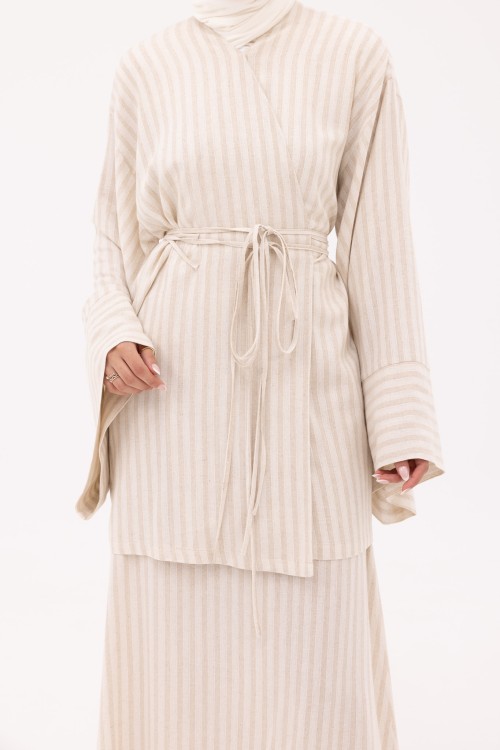 Ensemble Joanna en Lin rayé beige