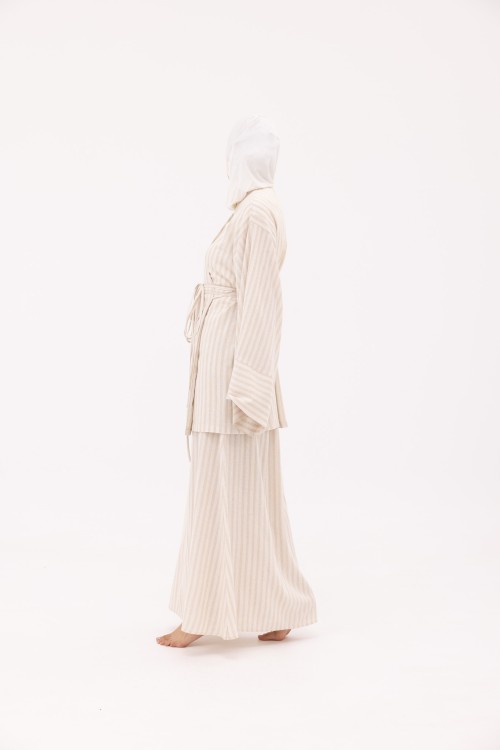 Ensemble Joanna en Lin rayé beige