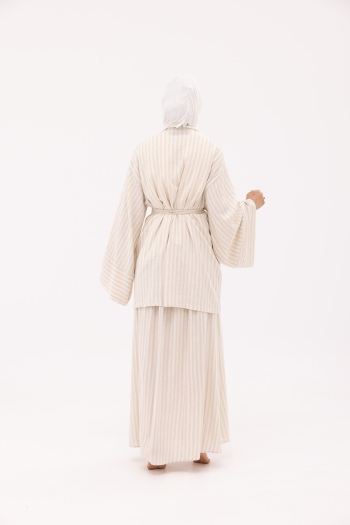 Ensemble Joanna en Lin rayé beige