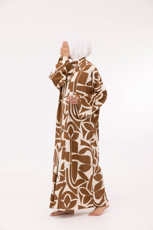 Robe Aurora en lin imprimé noisette