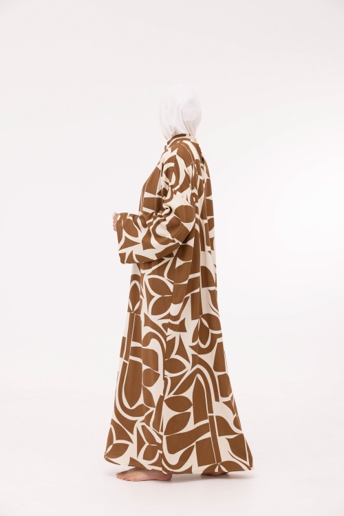 Robe Aurora en lin imprimé noisette
