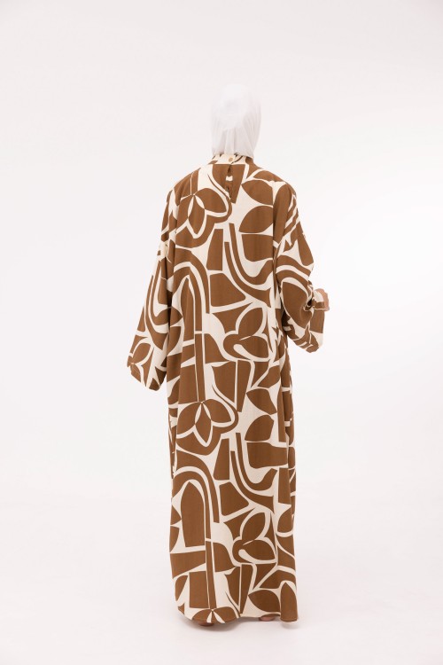 Robe Aurora en lin imprimé noisette