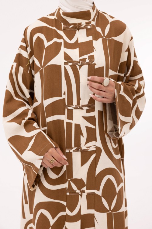 Robe Aurora en lin imprimé noisette