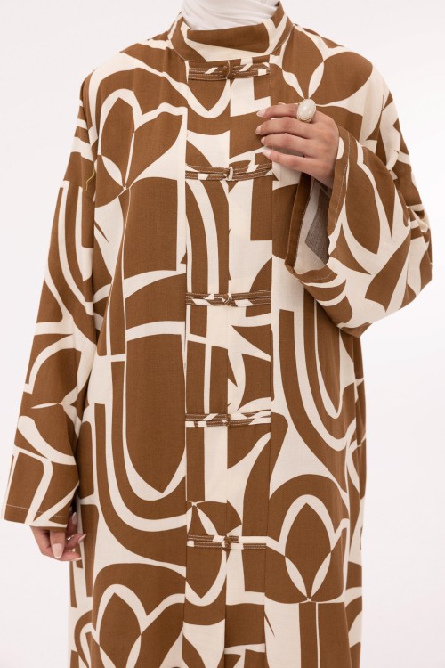 Robe Aurora en lin imprimé noisette