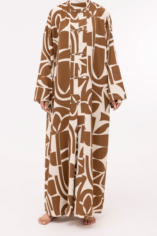 Robe Aurora en lin imprimé noisette