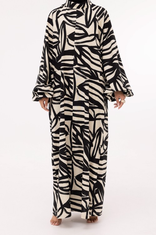 Robe Fleurissa en lin imprimé noir