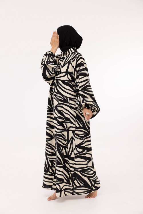 Robe Fleurissa en lin imprimé noir