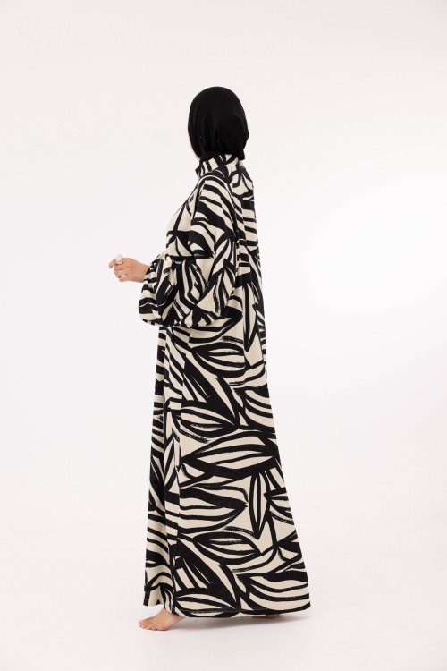 Robe Fleurissa en lin imprimé noir