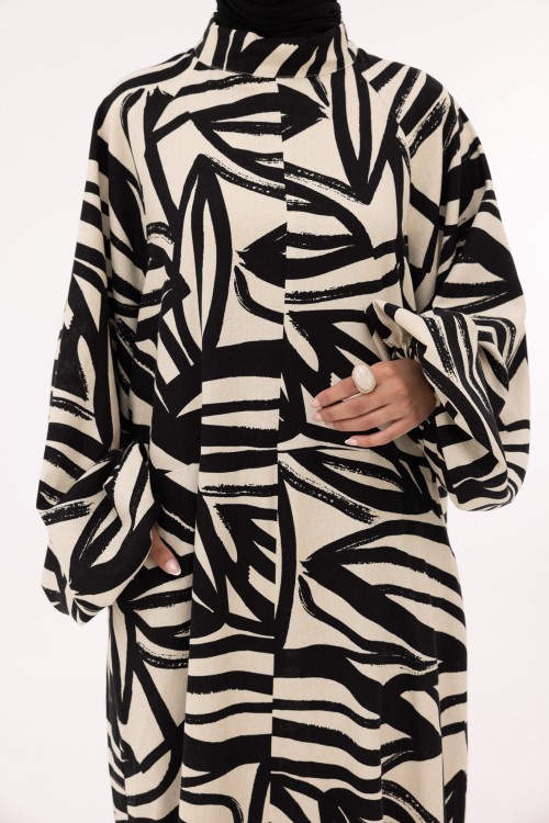 Robe Fleurissa en lin imprimé noir