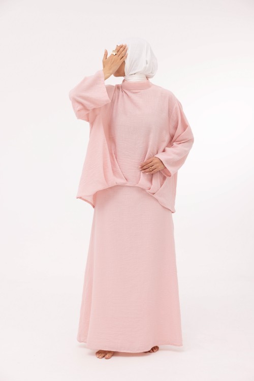 Ensemble Pauline en lin baby rose