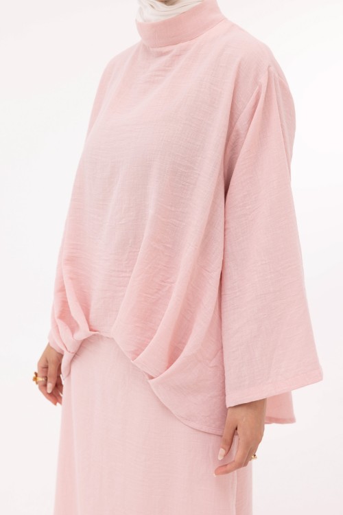 Ensemble Pauline en lin baby rose