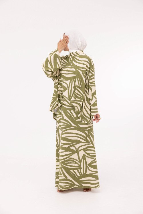Ensemble Pauline en lin imprimé olive