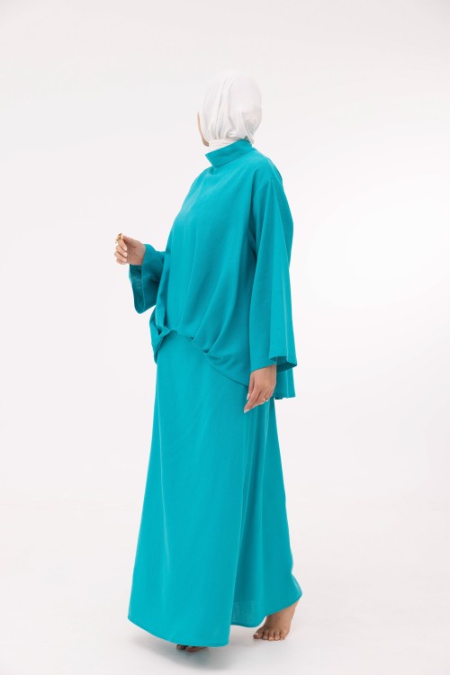 Ensemble Pauline en lin turquoise