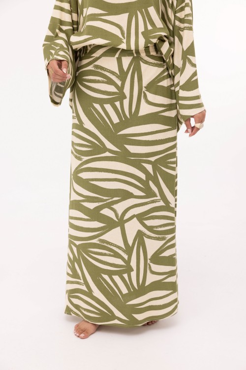 Ensemble Pauline en lin imprimé olive