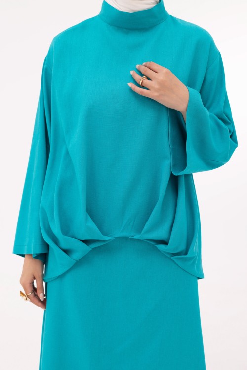 Ensemble Pauline en lin turquoise