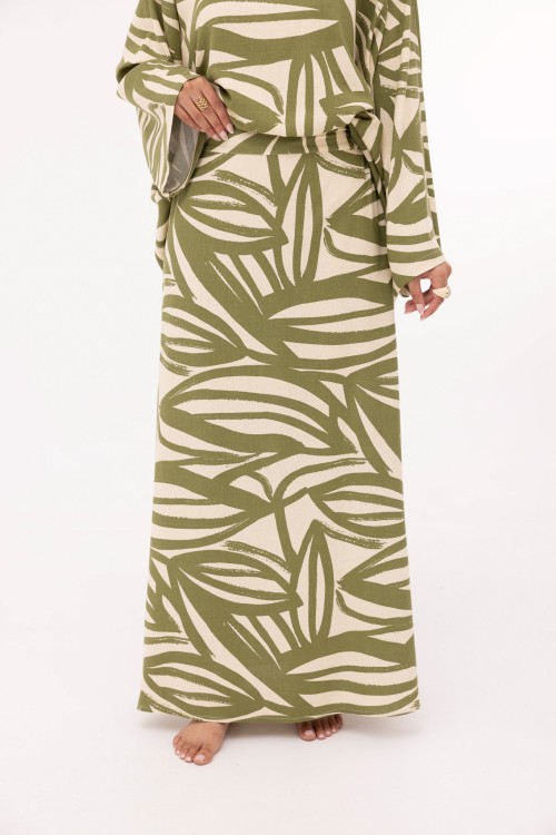 Ensemble Pauline en lin imprimé olive